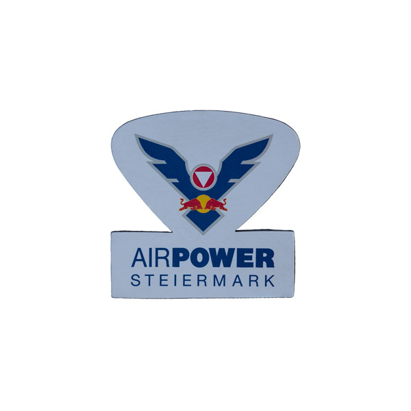 Ein Logo mit einem blauen Adler, einem roten Stier und dem Text „AIRPOWER STEIERMARK“ auf weißem Hintergrund.